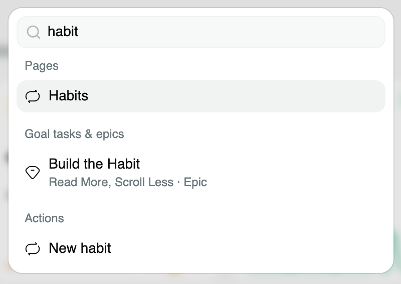 Command palette for search and quick actions