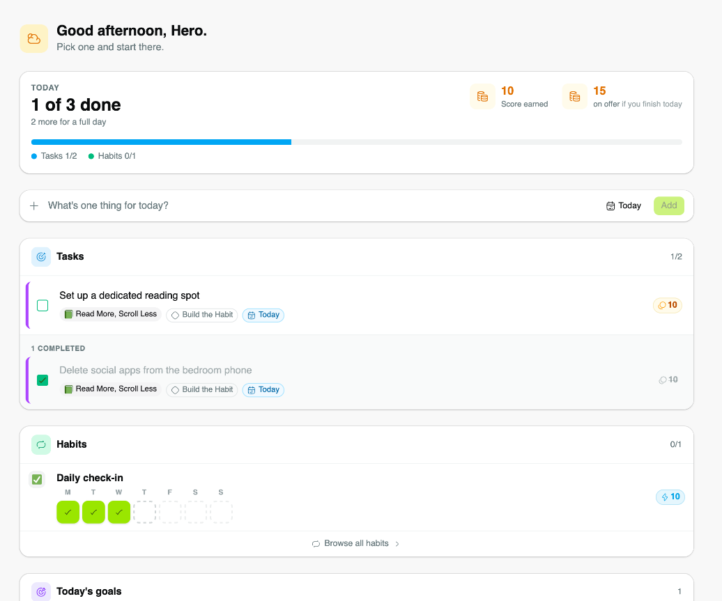 Today view: inbox, overdue, and habits